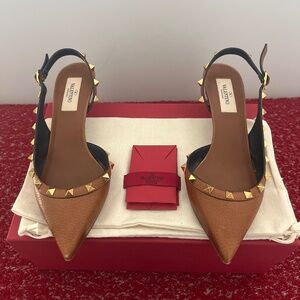 Valentino Garavani Rockstud Half-d'Orsay Slingback Pump Brown Size 37 (used)